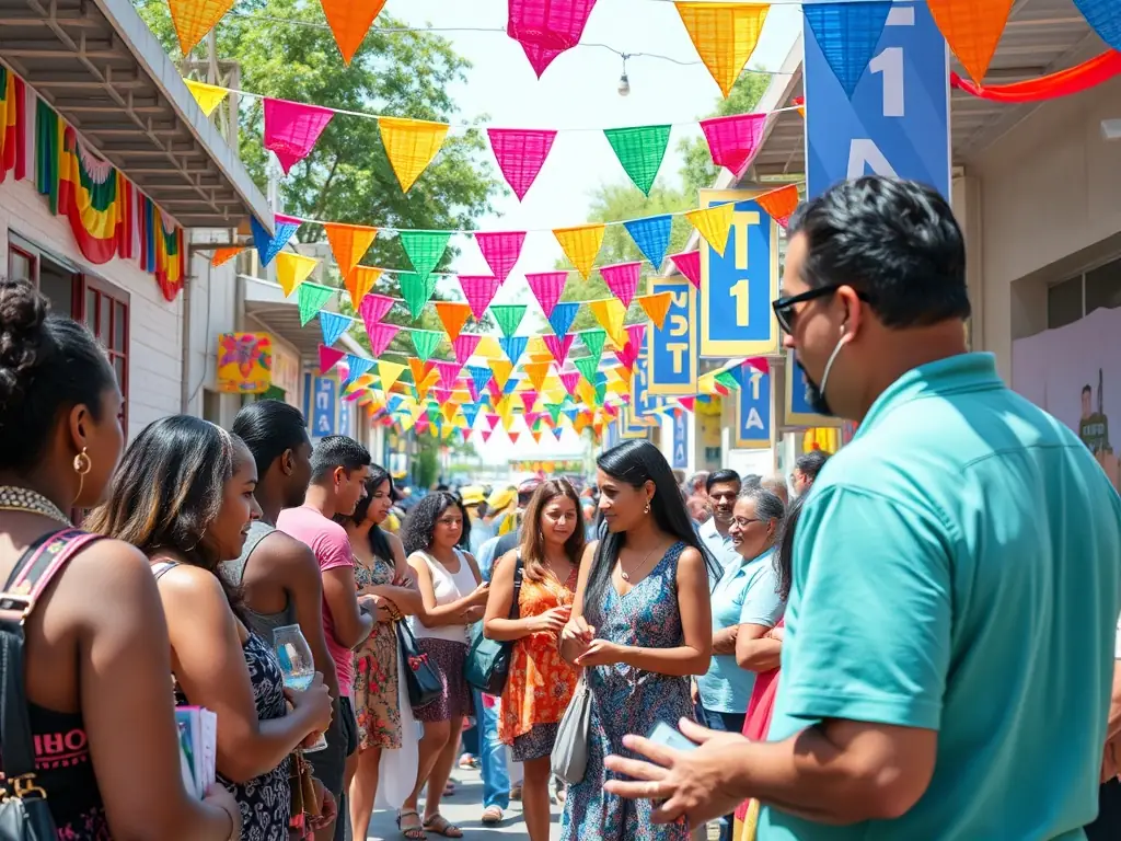 A heartwarming photograph of community members participating in an ARBRAZIK-organized community festival, showing smiling faces, colorful decorations, and various activity booths, highlighting the inclusive and celebratory atmosphere.
