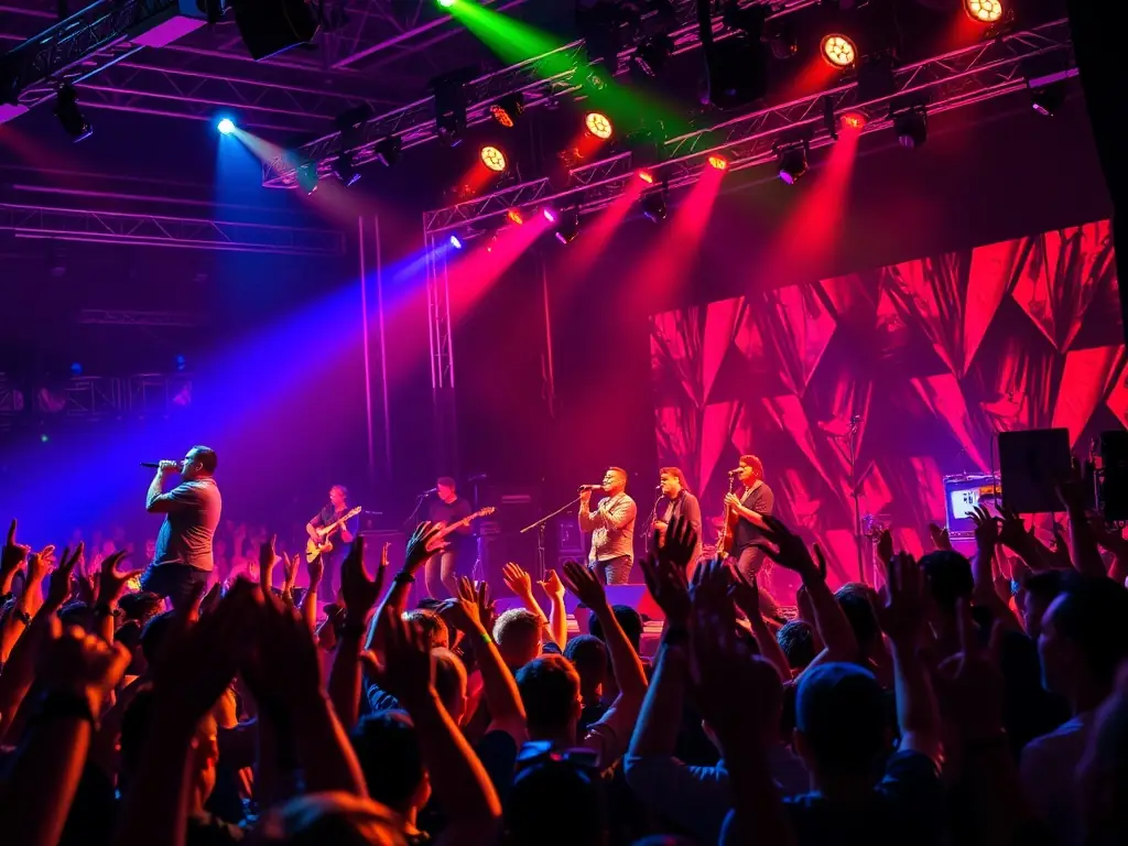 A dynamic image capturing a live music performance at an ARBRAZIK-sponsored concert, highlighting the diverse musical talents and the enthusiastic audience.